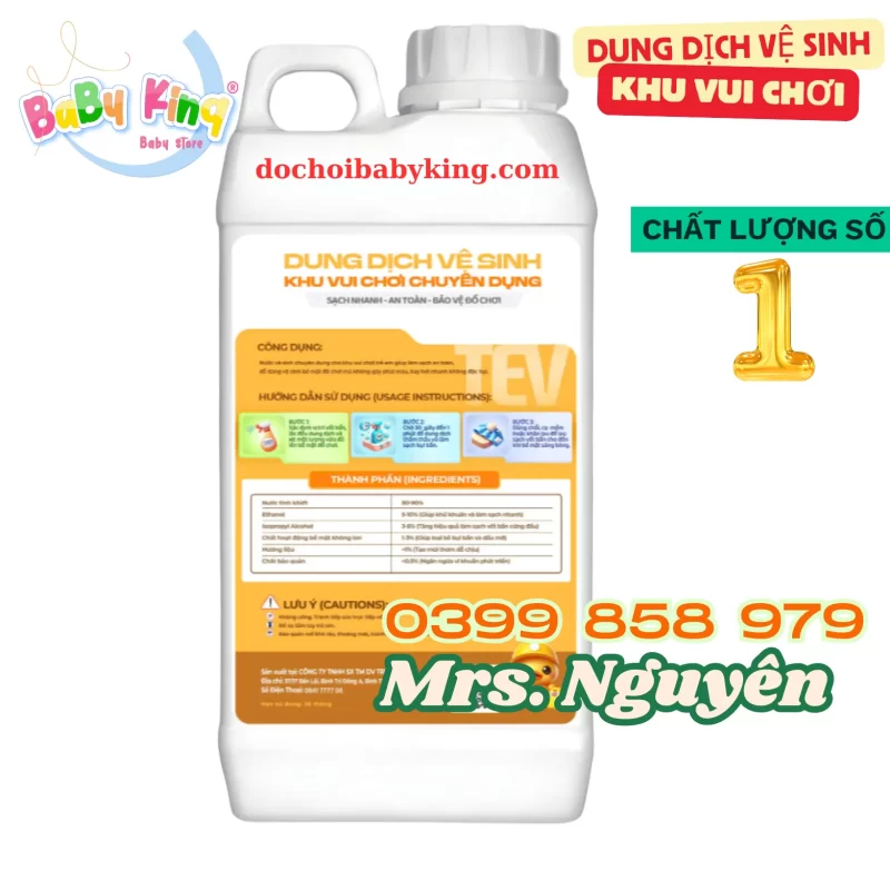 Dung dịch vệ sinh đồ chơi khu vui chơi TEV được cấp chứng nhận hiệu quả cao và an toàn tuyệt đối khi sử dụng lau chùi đồ chơi trẻ em