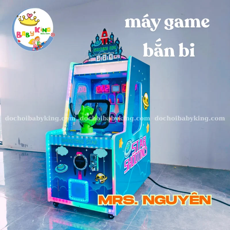 Máy game bắn bi trẻ em chỉ cần cắm điện vô là hệ thống đèn led tích hợp sáng lên