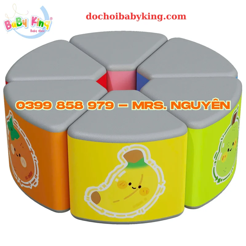Mẫu ghế 6 cánh hoa với đa dạng họa tiết trái cây giúp trí tưởng tượng của bé thêm phong phú, gắn kết các bé với nhau