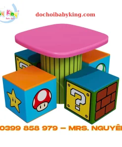 Bàn ghế mầm non bọc da hoạt hình họa tiết ngộ nghĩnh