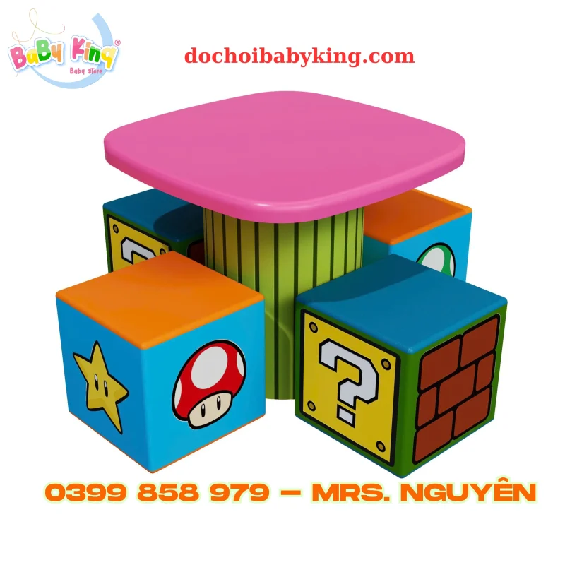 Bàn ghế mầm non bọc da hoạt hình họa tiết ngộ nghĩnh